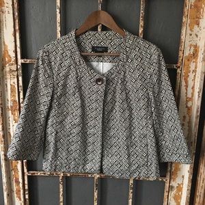 Talbots Cropped 3/4 Sleeve Brown & Cream Jacket 10